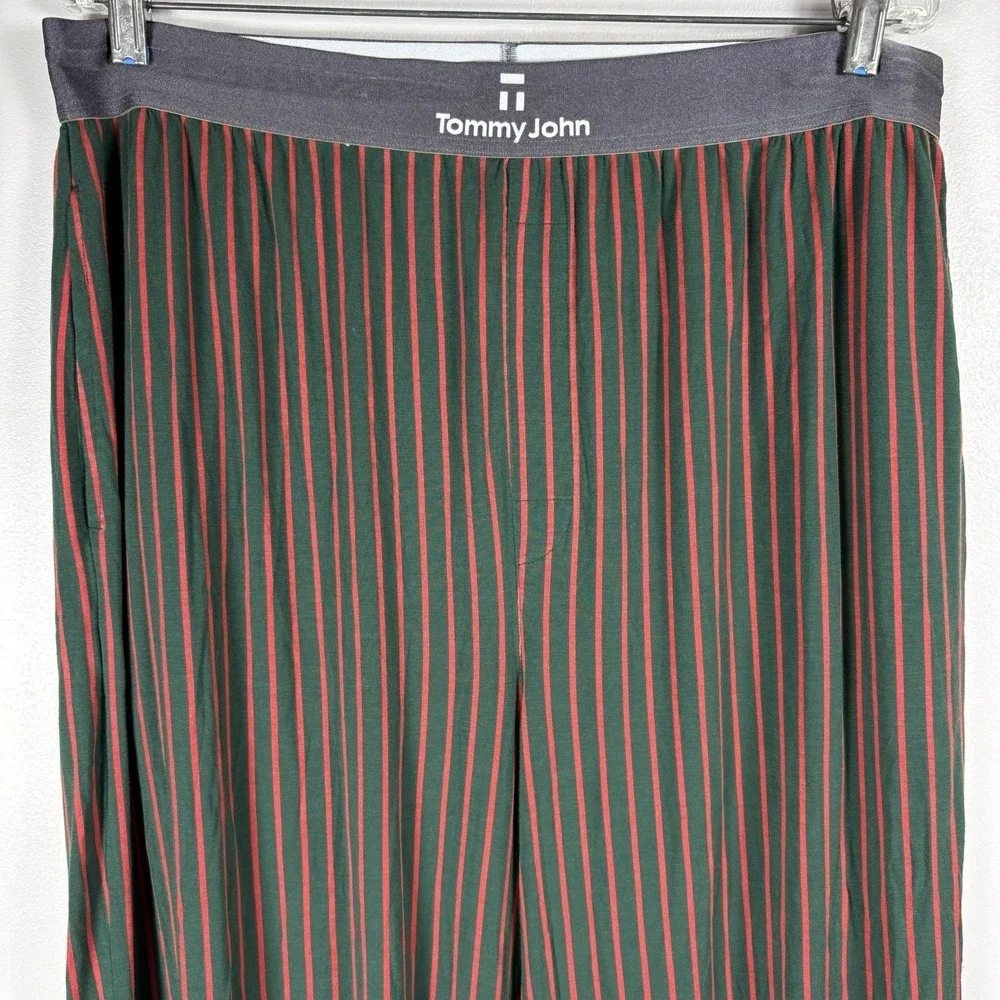 Tommy John Men's 2XL Green Red Striped Elastic Waist Pull On Lounge Pajama Pants